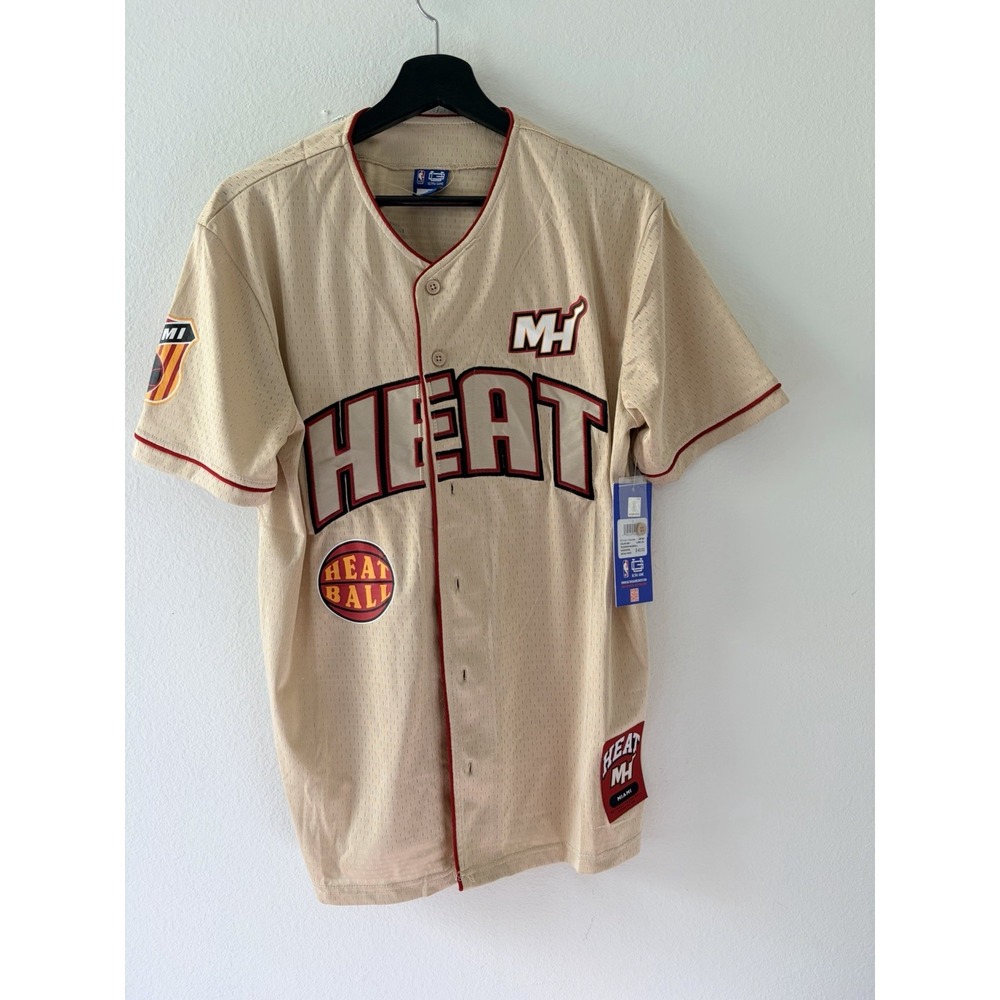 Ultra Game Miami Heat Baseball Jersey Button Down Sand Men Size Small NWT